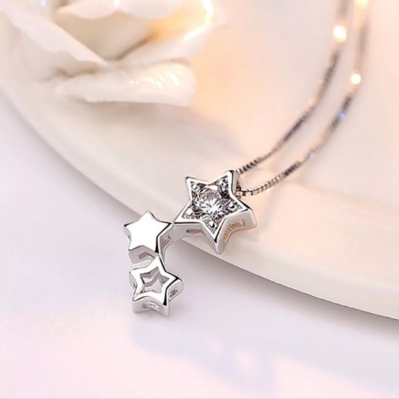 Sterling Silver Jewelry - 925 Sterling Silver Star Crystal Zircon Necklace